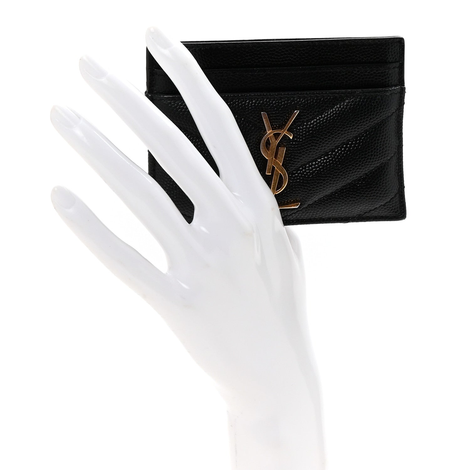 Saint Laurent Grain De Poudre Matelasse Chevron Monogram Credit Card Case Black 2 of 7