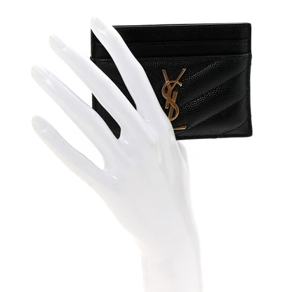 Saint Laurent Grain De Poudre Matelasse Chevron Monogram Credit Card Case Black 2 of 7