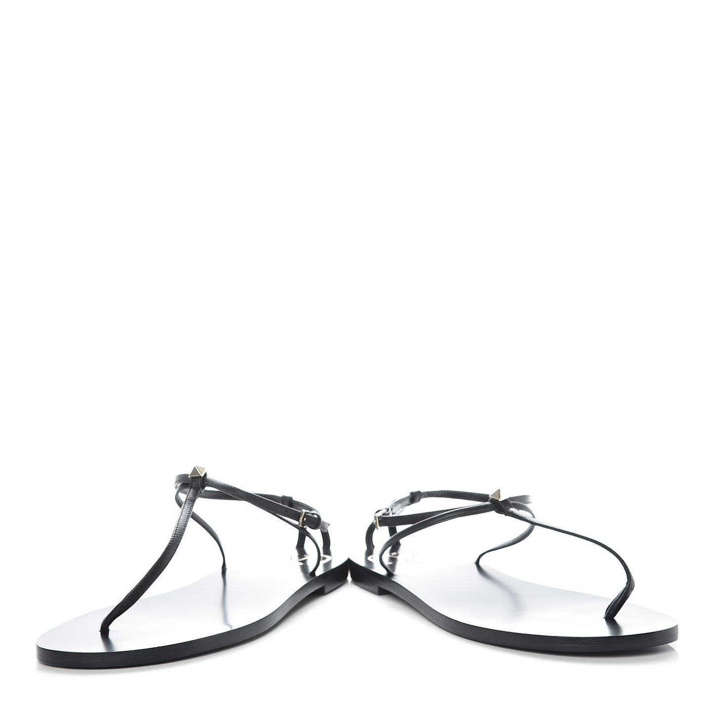Calfskin Nude Rockstud T Strap Flat Thong Sandals 36 Black
