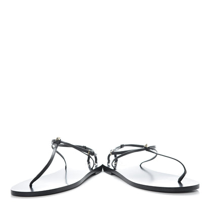 Valentino Garavani Calfskin Nude Rockstud T Strap Flat Thong Sandals 36 Black 6 of 9