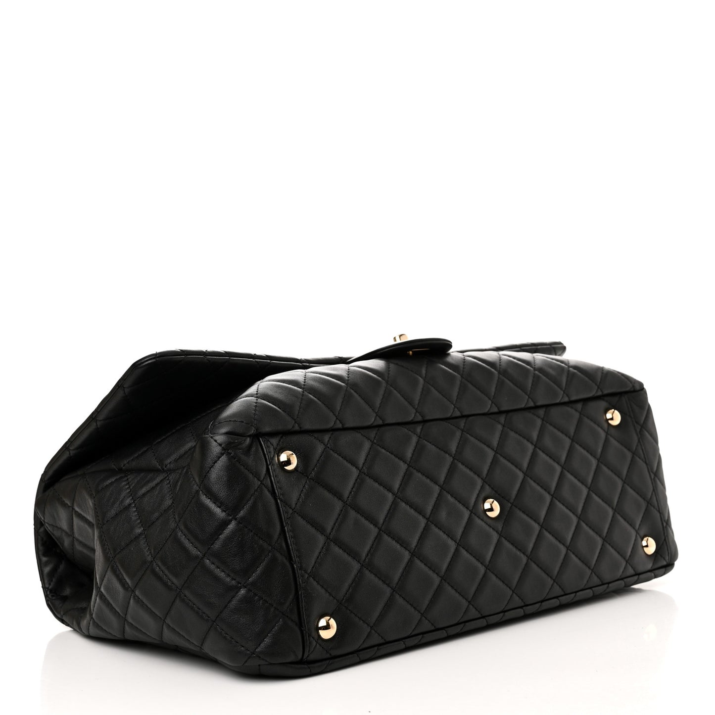 Calfskin Quilted XXL Travel Flap Bag Black