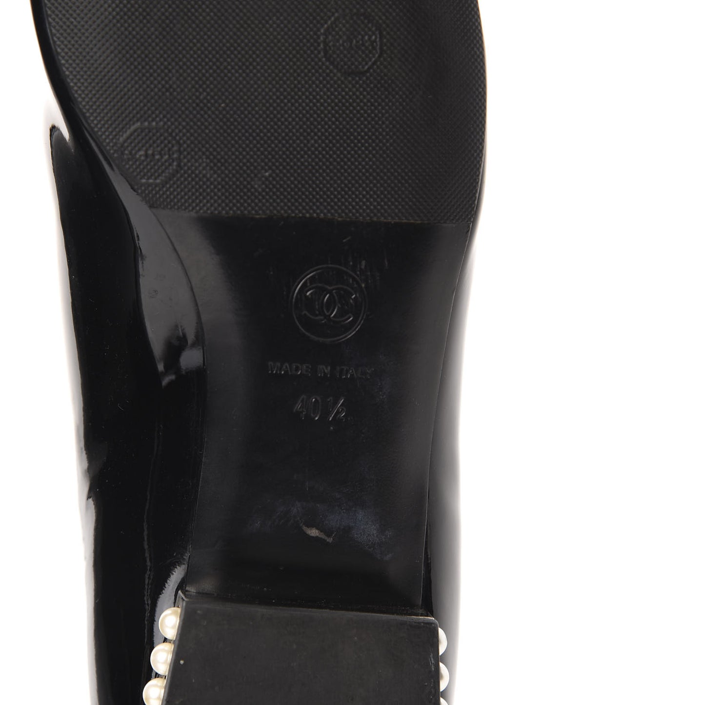 Patent Calfskin Pearl CC Loafers 40.5 Black