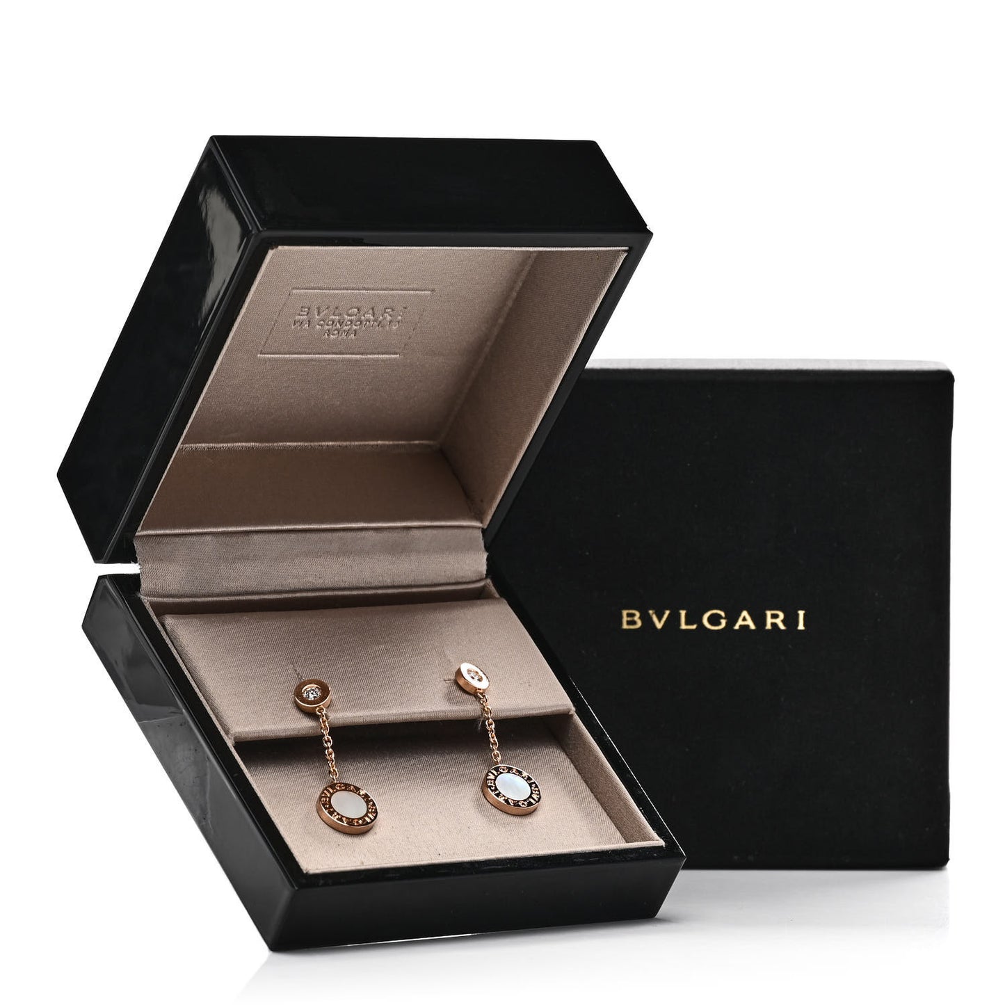 18K Rose Gold Diamond Mother Of Pearl BVLGARI BVLGARI Drop Earrings