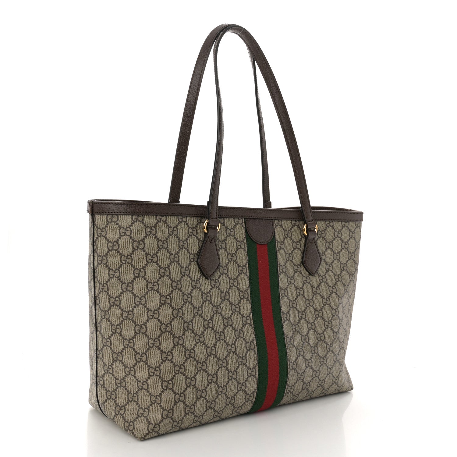 Gucci GG Supreme Monogram Textured Calfskin Web Medium Ophidia Shopping Tote Beige Ebony New Acero 3 of 10