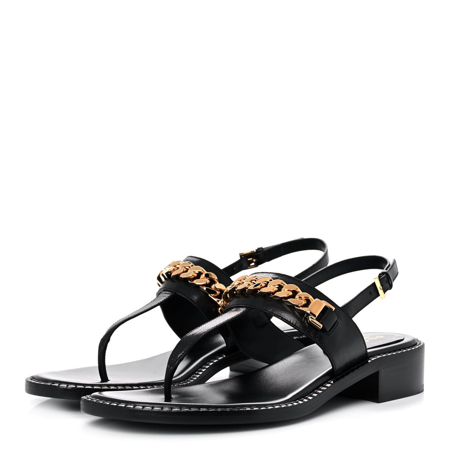 Calfskin Chain Thong Sandals 39 Black