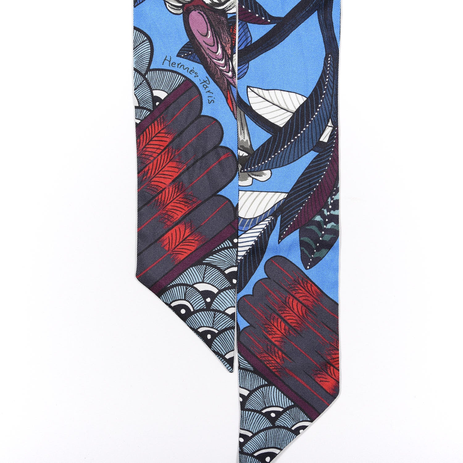 Hermes Silk Tree Of Song Twilly Cobalt Rouge 3 of 3