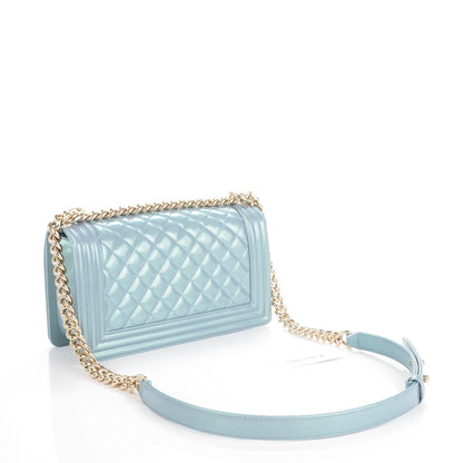 Chanel Iridescent Patent Calfskin Quilted Medium Boy Flap Light Blue 3 of 7