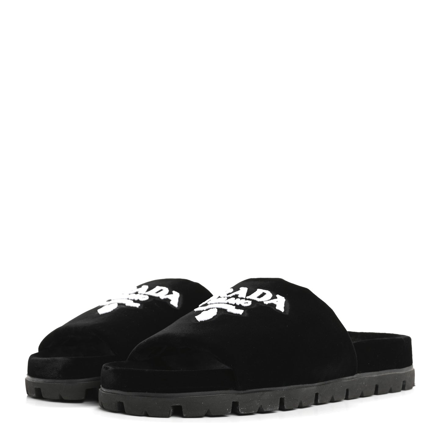Velvet Logo Lug Sole 20mm Slide Sandals 38.5 Black