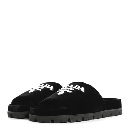 Prada Velvet Logo Lug Sole 20mm Slide Sandals 38.5 Black 4 of 10