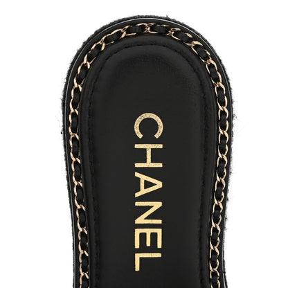 Chanel Wool Alpaca Chain CC Slide Sandals 37 Black 7 of 12