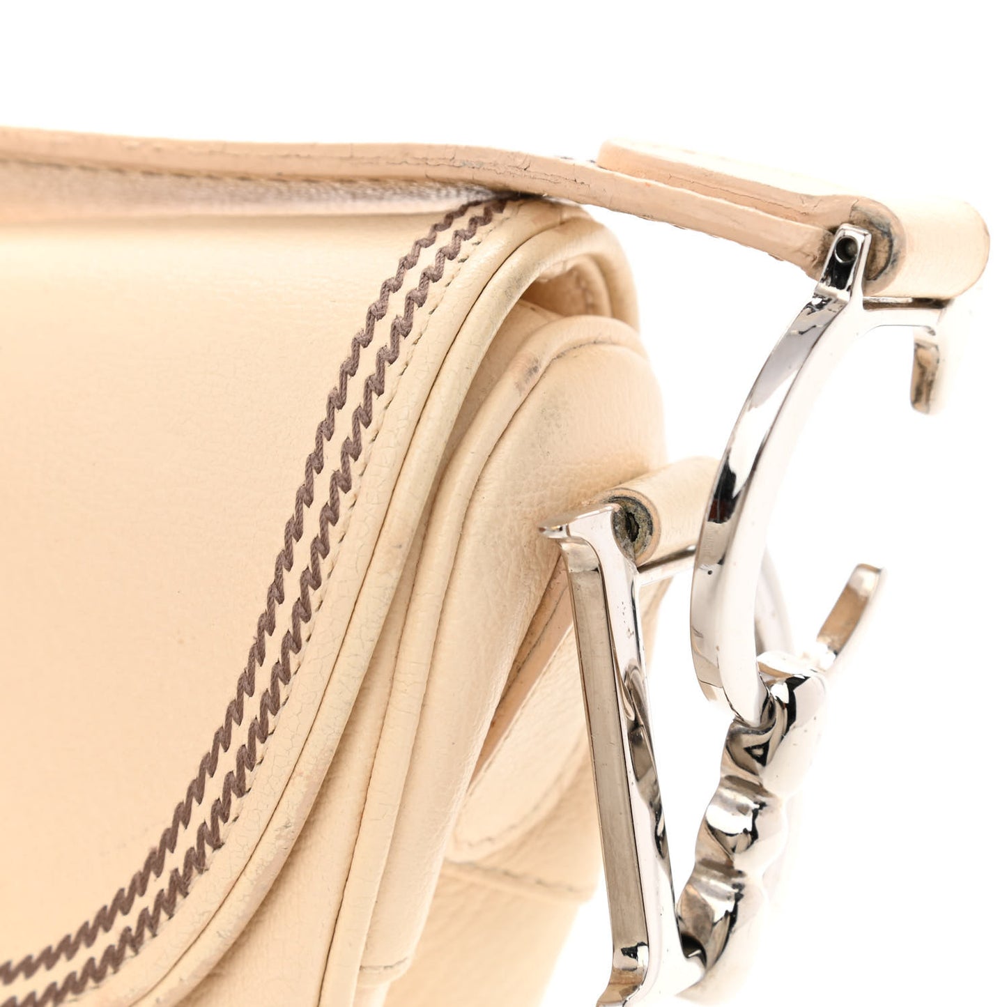 Grained Calfskin Saddle Bag Beige