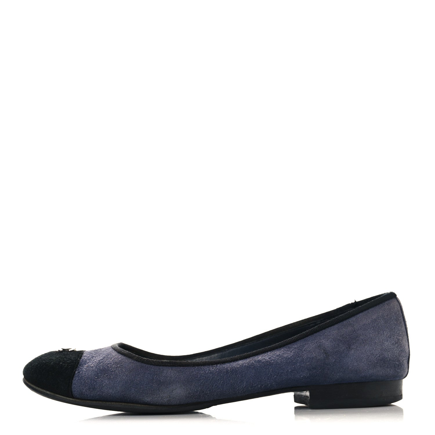 Chanel Suede Cap Toe CC Ballerina Flats 38.5 Blue Black 1 of 12