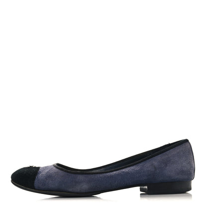 Chanel Suede Cap Toe CC Ballerina Flats 38.5 Blue Black 1 of 12