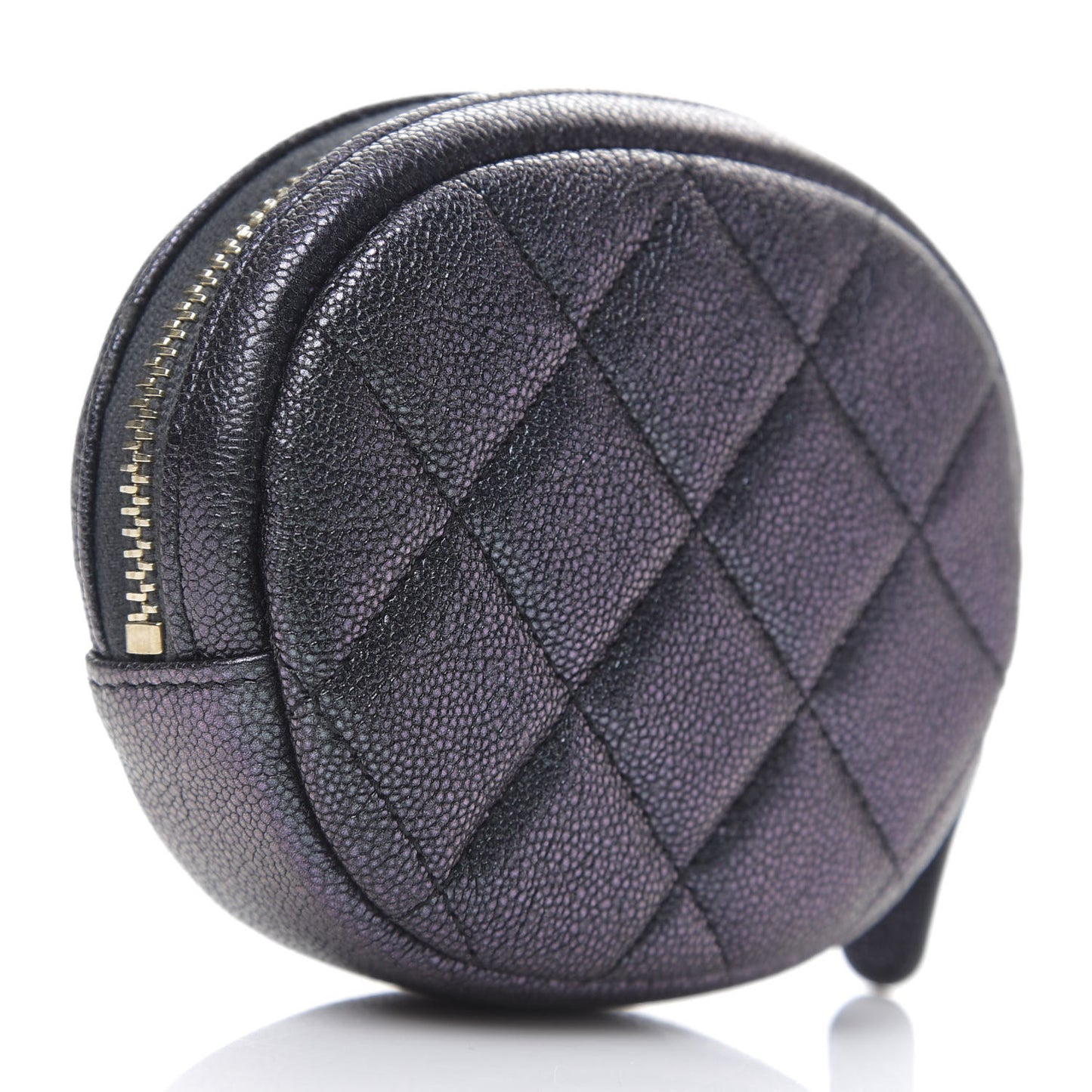 Iridescent Caviar Quilted Zip Around Classic Coin Purse Black