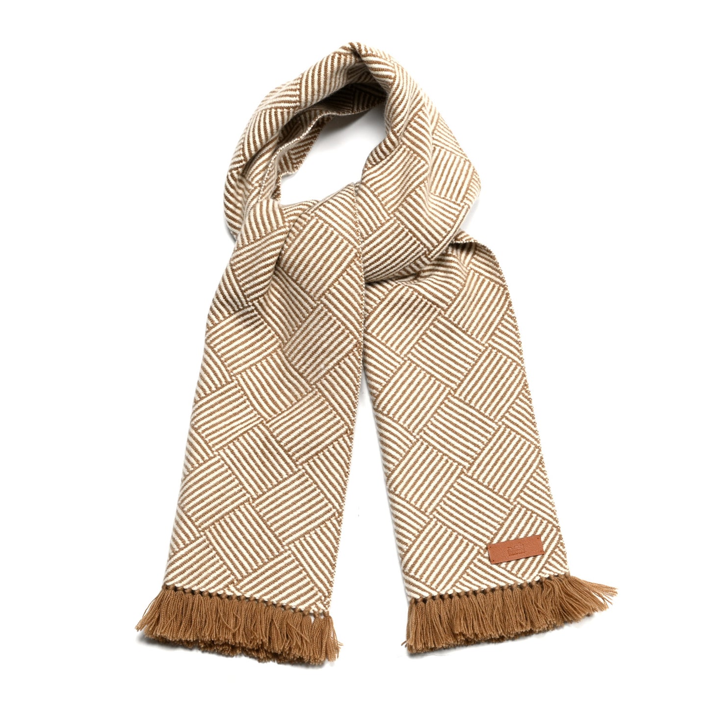Cashmere Tile Weave Muffler Camel Ecru