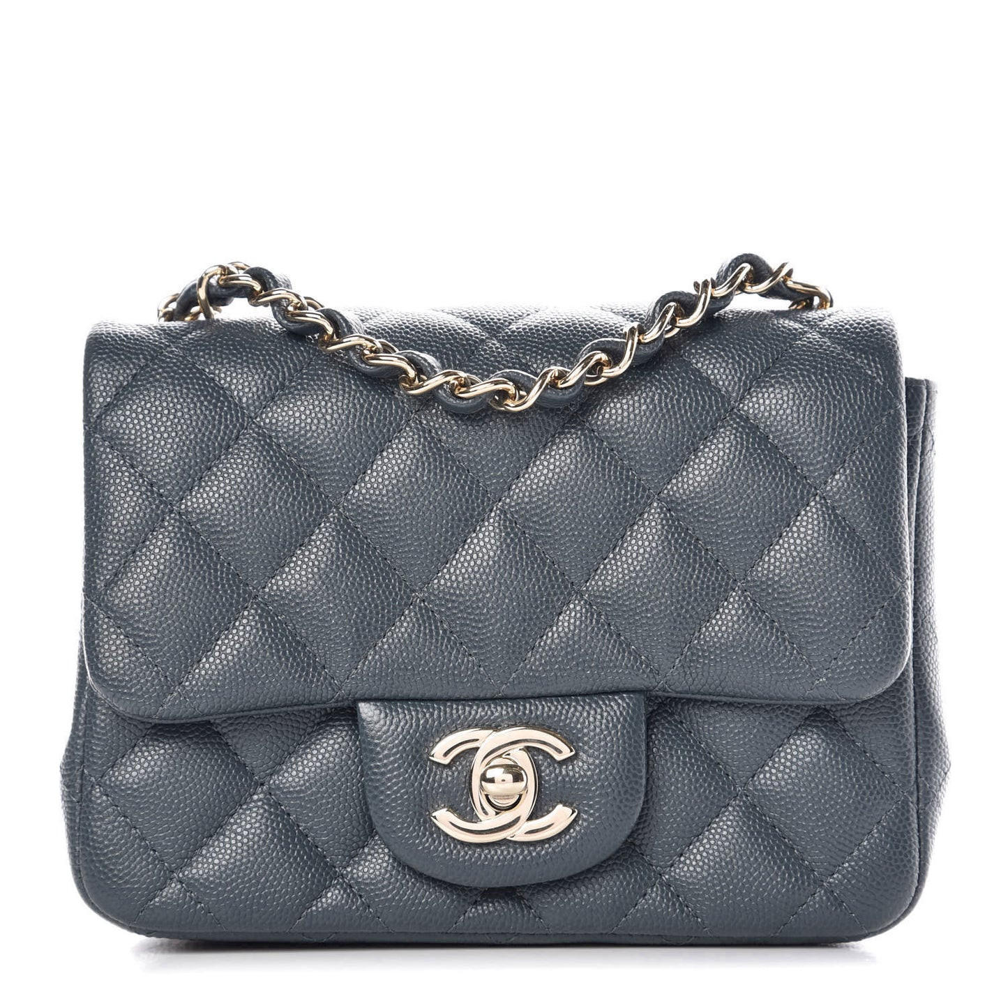Caviar Quilted Mini Square Flap Dark Grey
