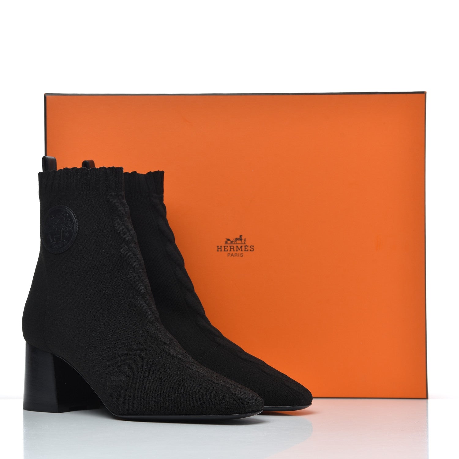 Hermes Knit Calfskin Volver Ankle Boots 37.5 Black 8 of 8