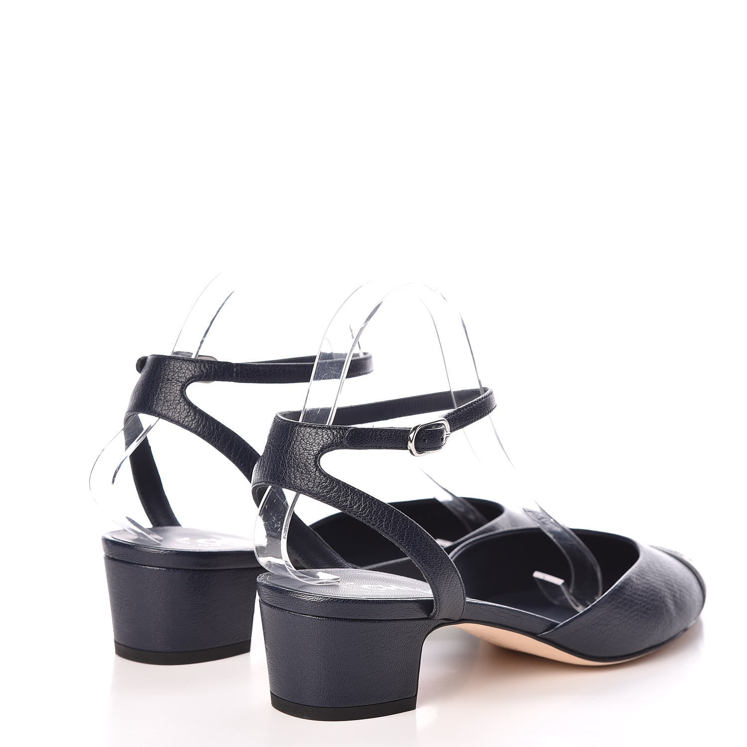 Chanel Goatskin Cap Toe CC Slingback Pumps 40 Navy Black 4 of 9