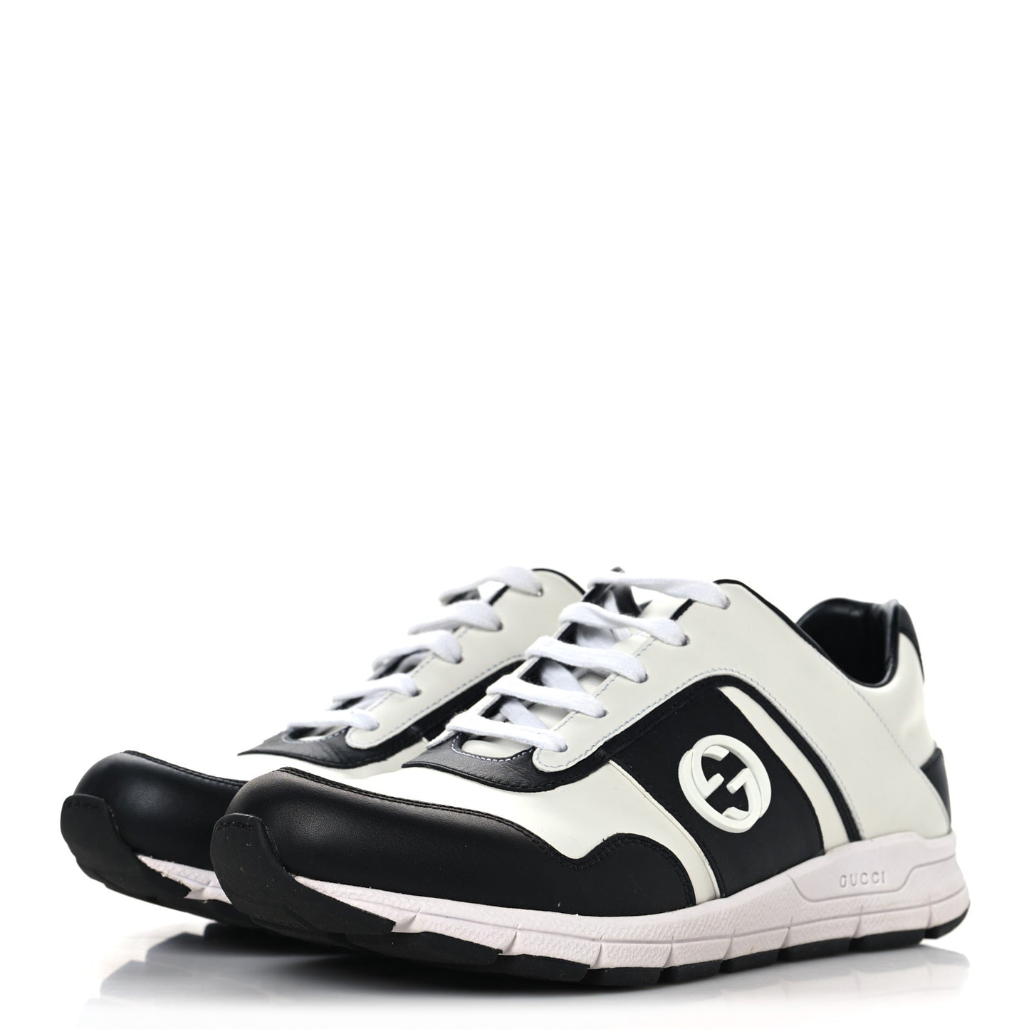 Calfskin Womens Interlocking G Sneakers 38 Black White