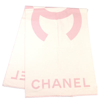 Chanel Cashmere CC Fringe Stole Pink White 1 of 5