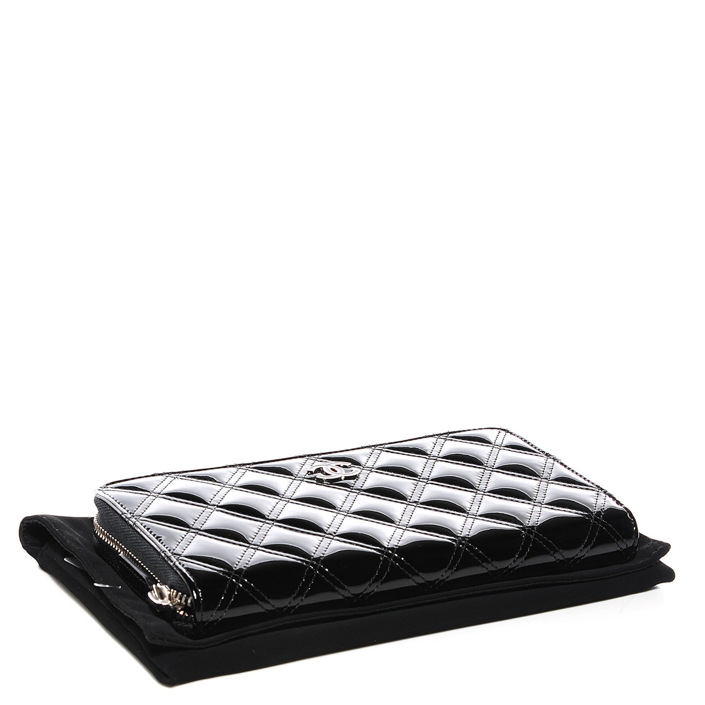 Patent Quilted Large Gusset Zip Around Wallet Black