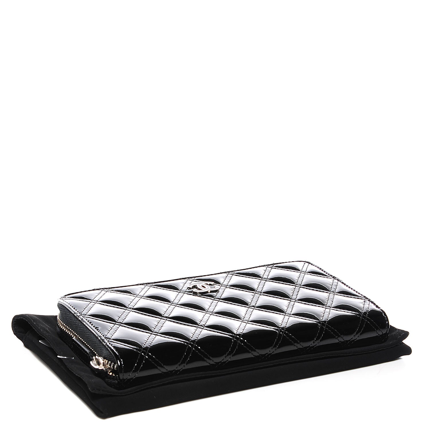 Chanel Patent Quilted Large Gusset Zip Around Wallet Black 4 of 9