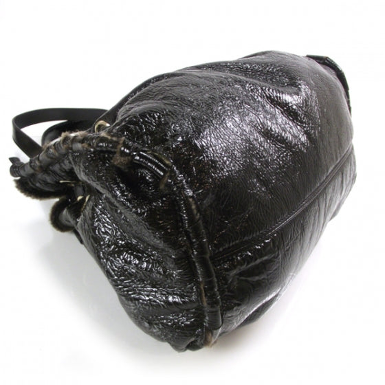 Crushed Patent Shearling Trim Riki Bag