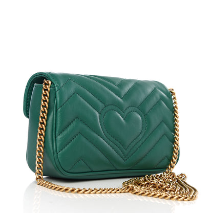 Gucci Calfskin Matelasse Super Mini GG Marmont Shoulder Bag Emerald Green 2 of 9