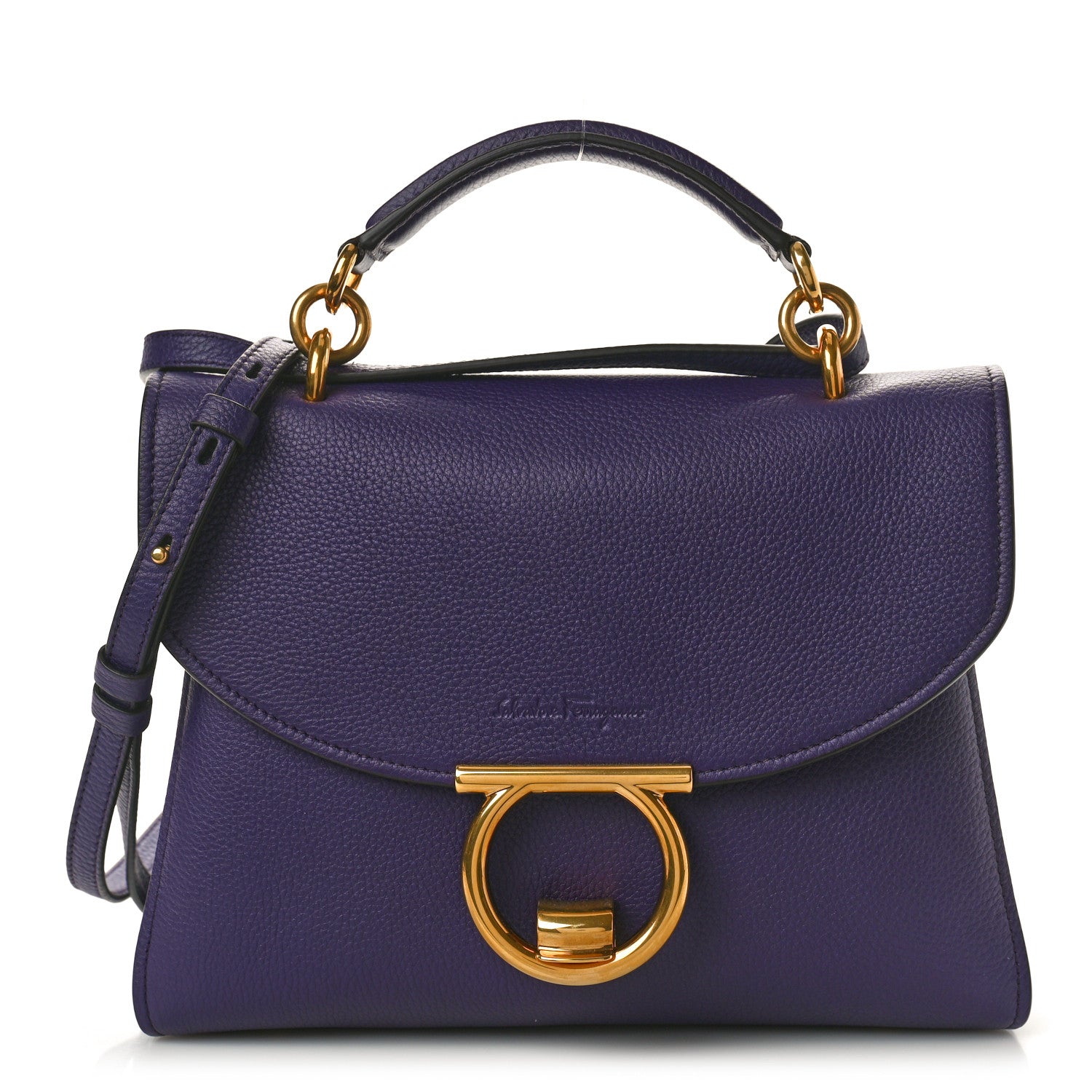 Salvatore Ferragamo Calfskin Small Margot Top Handle Satchel Sommerso Purple 1 of 9