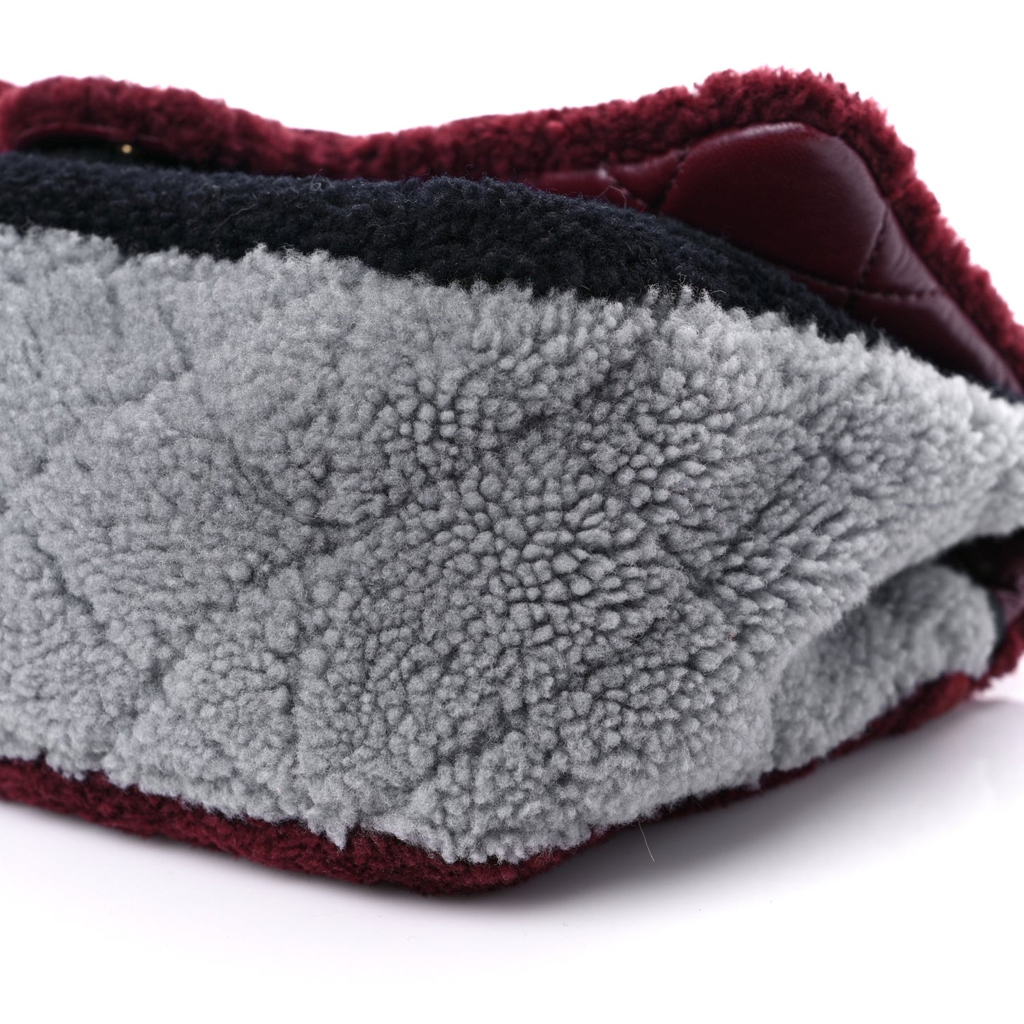 Shearling Sheepskin Quilted Tri-Color Flap Burgundy Black Grey