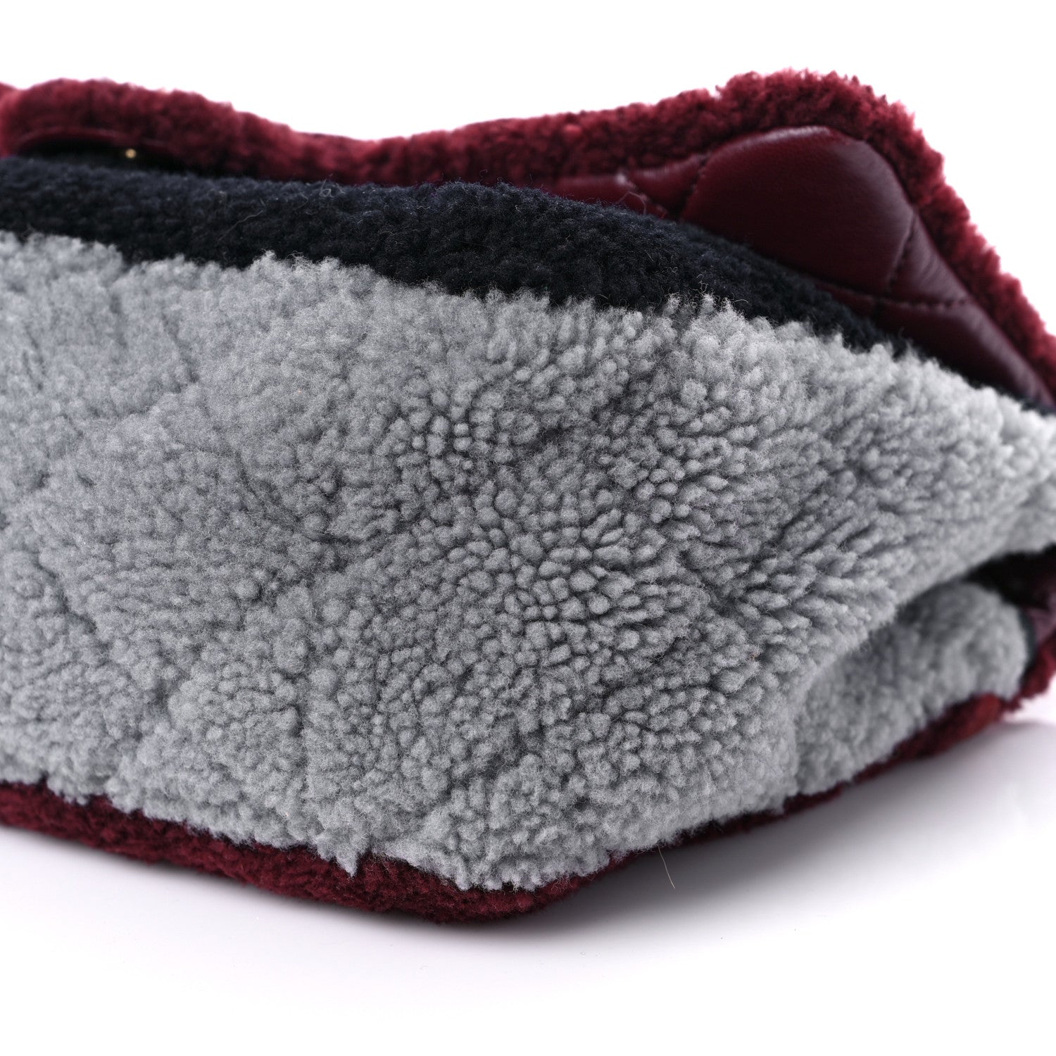 Chanel Shearling Sheepskin Quilted Tri-Color Flap Burgundy Black Grey 9 of 13