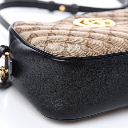 Gucci Monogram Matelasse Diagonal Small GG Marmont Chain Shoulder Bag Beige Black 9 of 10