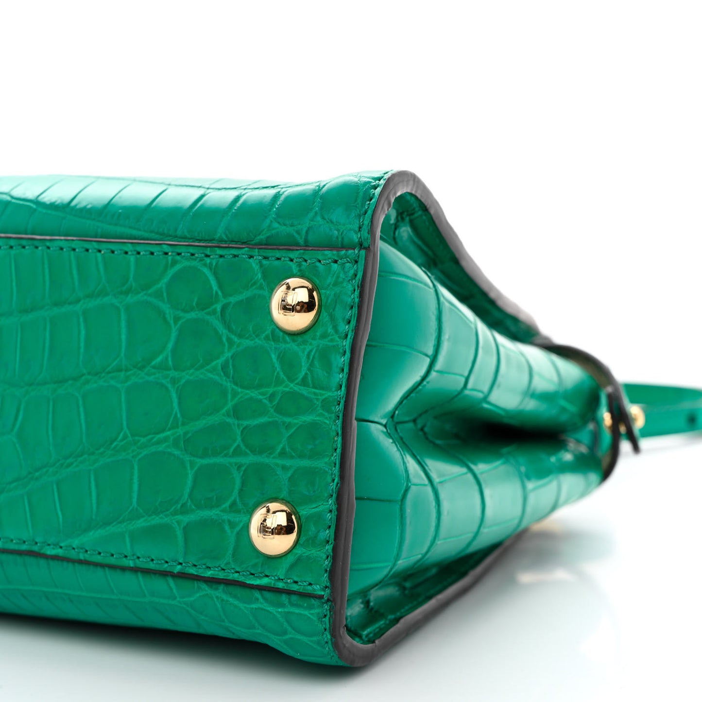 Shiny Crocodile Nappa Mini Plexi Handle Peekaboo Iconic Satchel Emerald