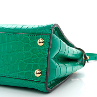 Fendi Shiny Crocodile Nappa Mini Plexi Handle Peekaboo Iconic Satchel Emerald 12 of 12