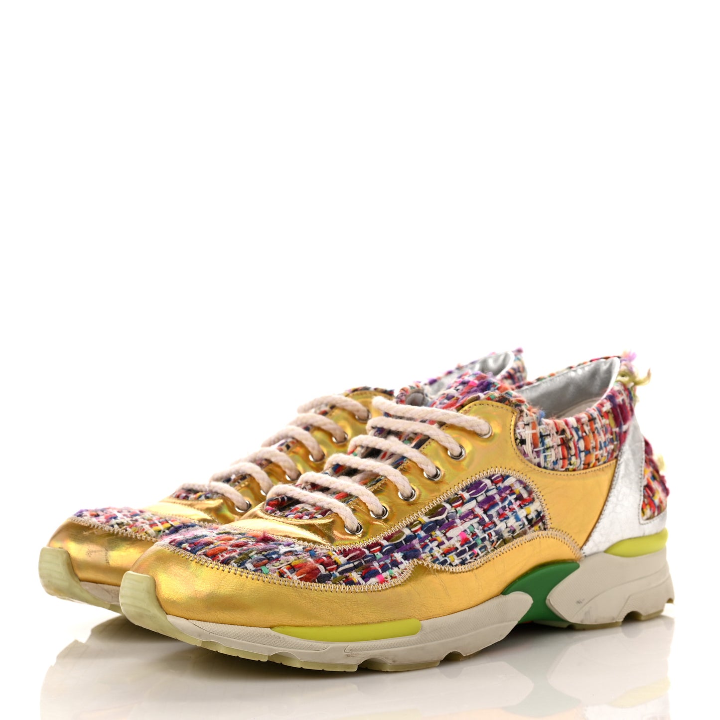 Tweed Lambskin Runway Sneakers 39 Silver Multicolor