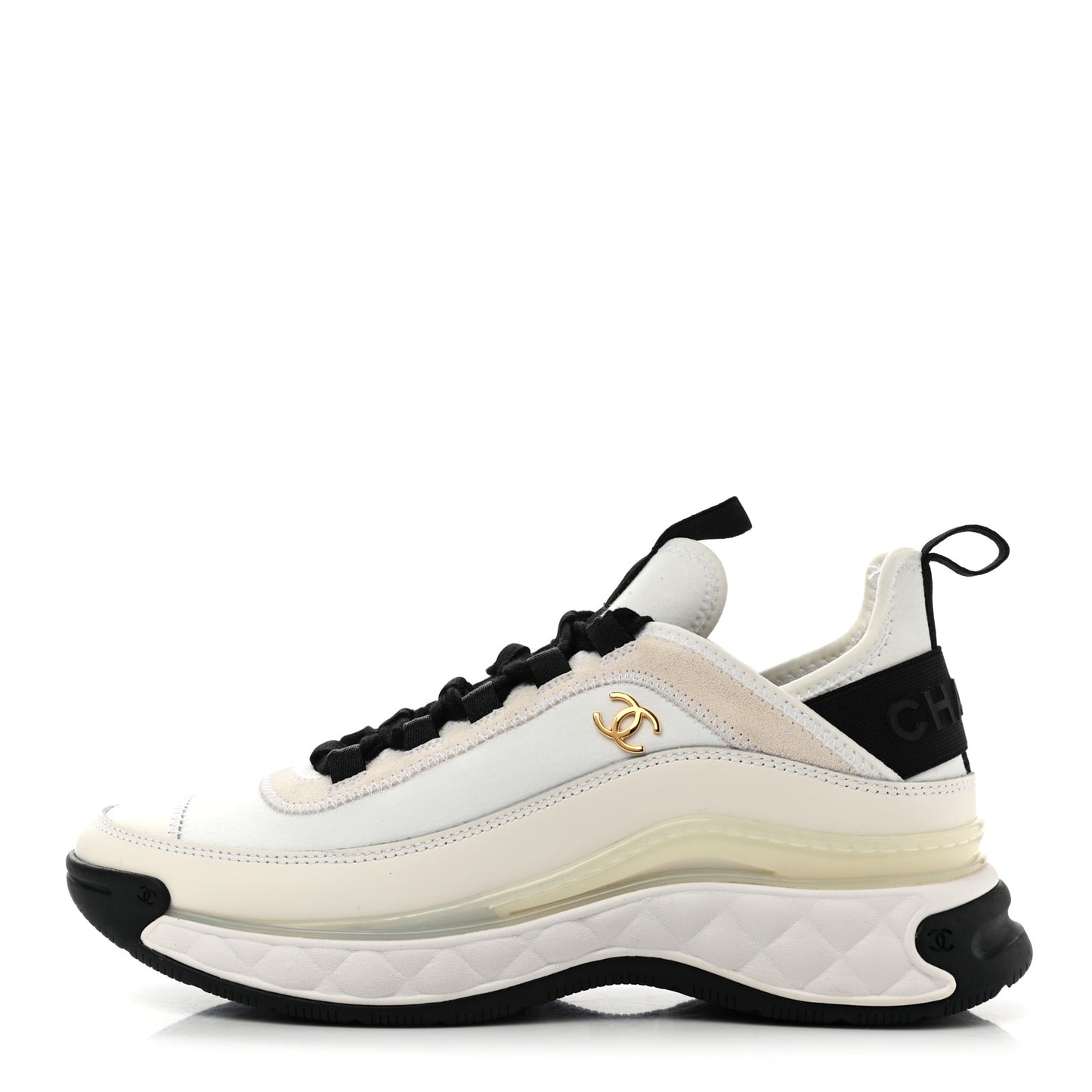 Velvet Calfskin Mixed Fibers CC Sneakers 37 Ivory Black