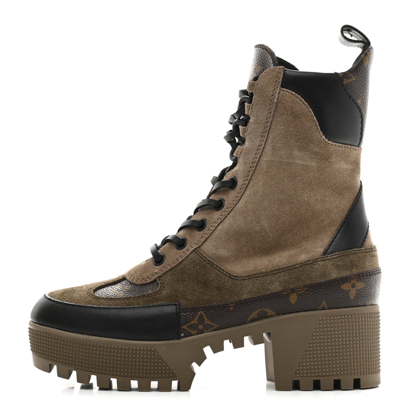 Suede Calfskin Monogram Laureate Platform Desert Boots 35 Taupe