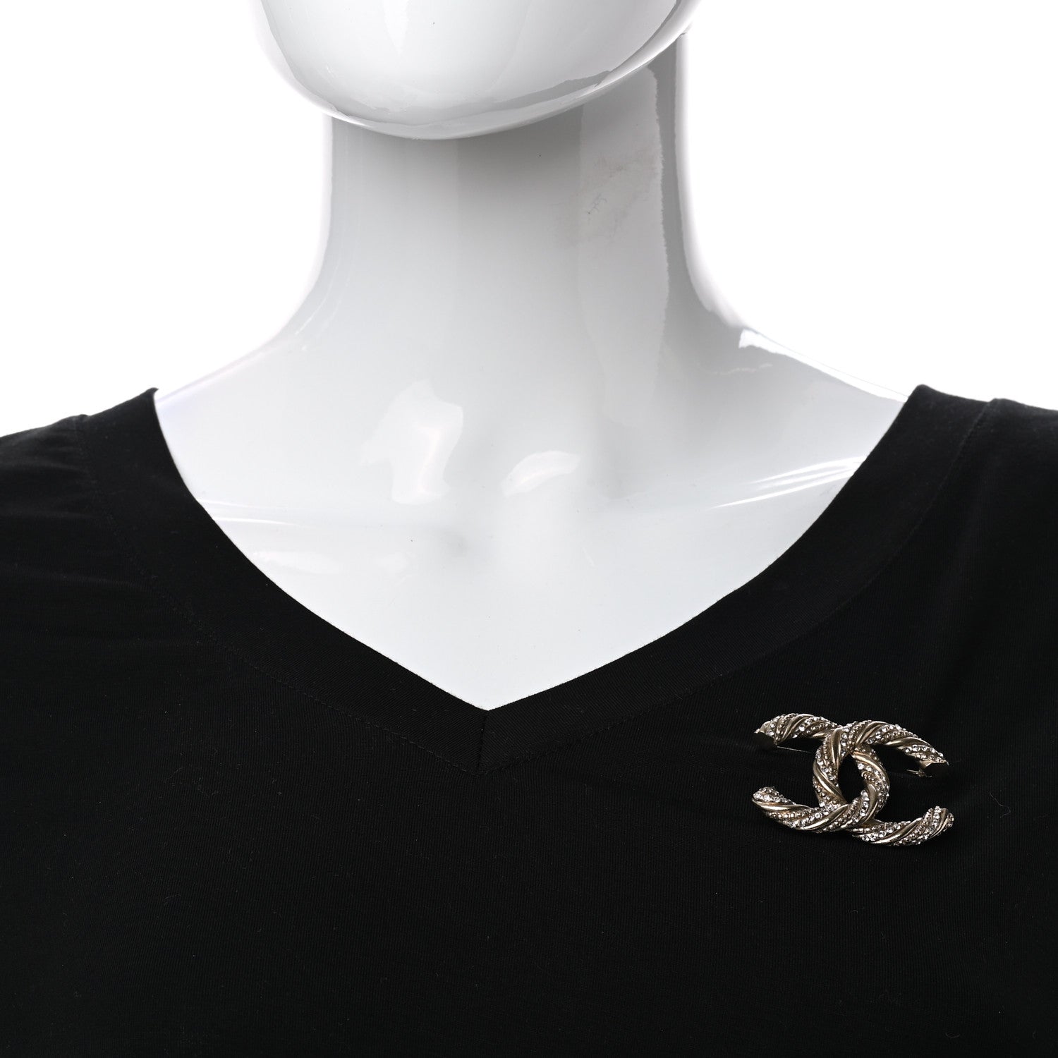 Chanel Crystal Twisted CC Brooch Light Gold 2 of 5