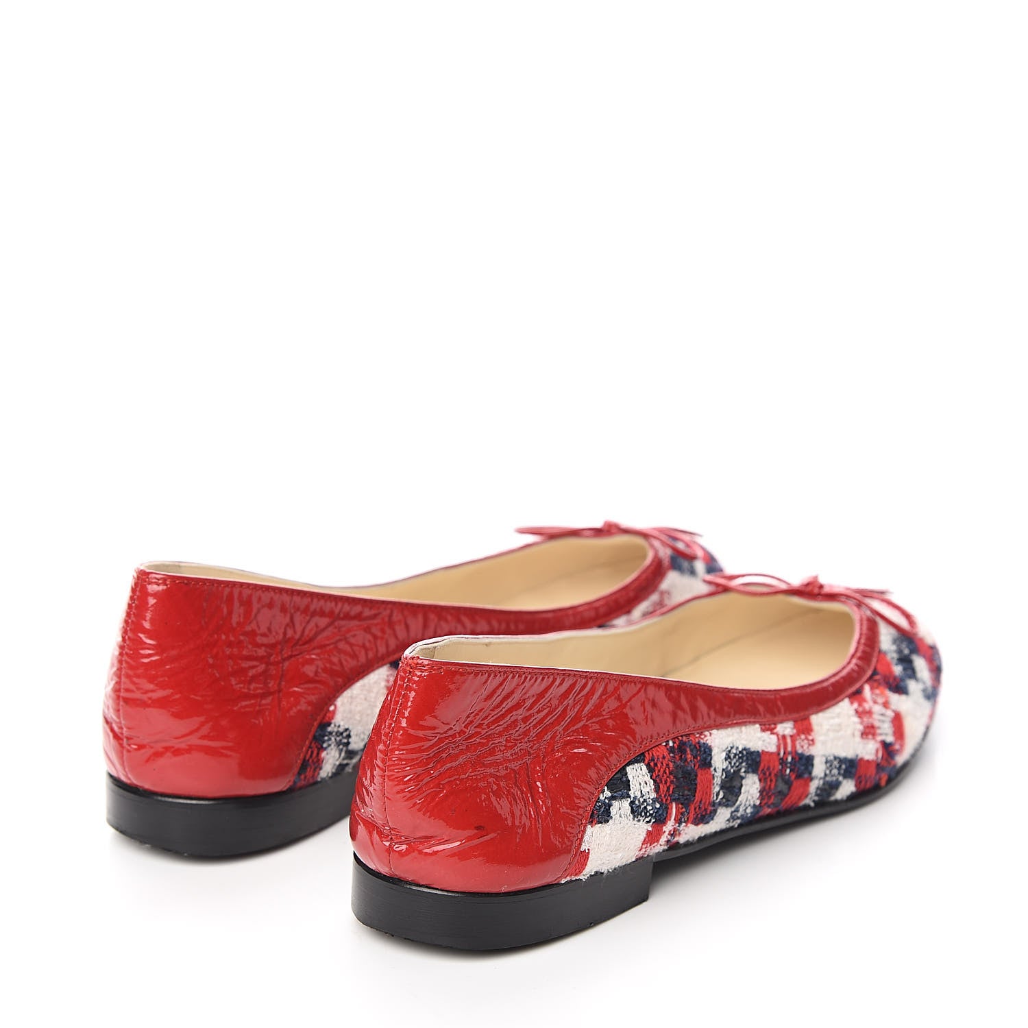 Chanel Tweed Crinkled Patent Cap Toe Ballerina Flats 39 Red 4 of 10