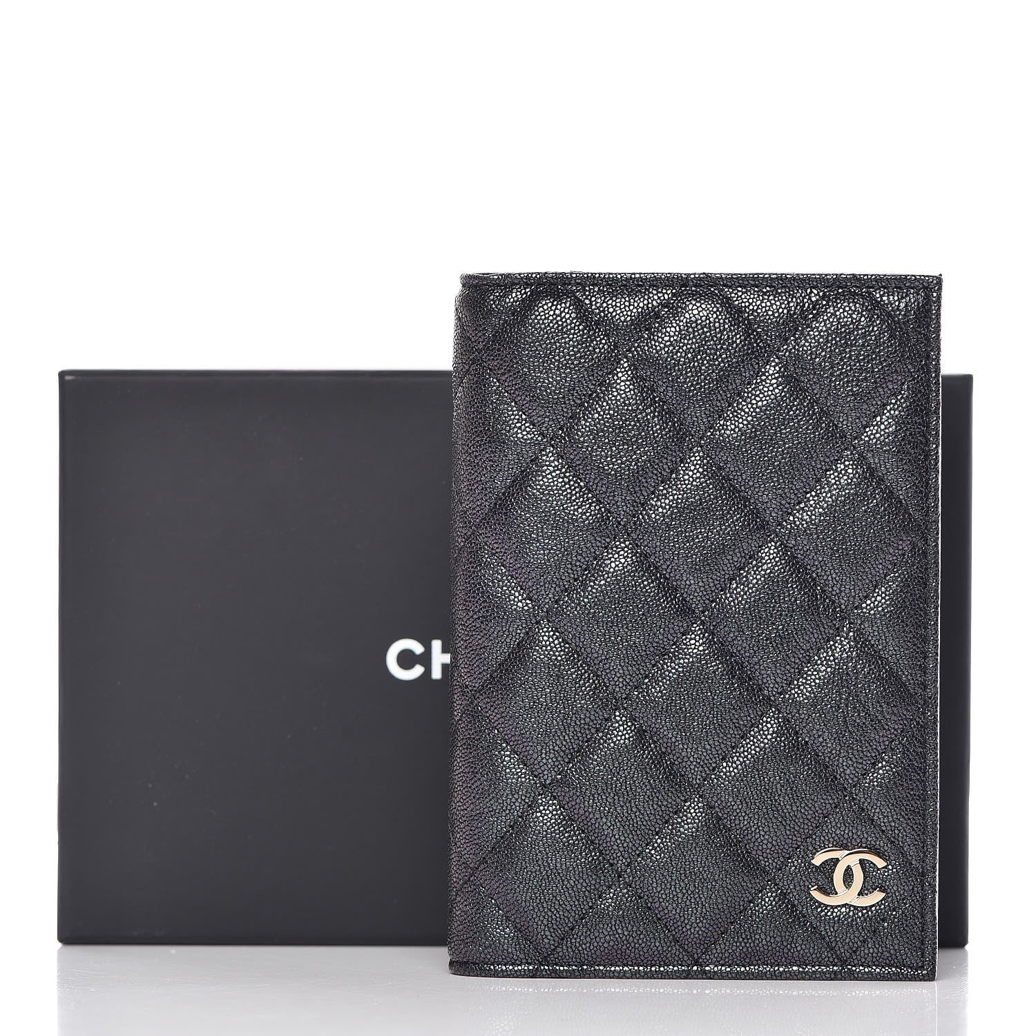Chanel Iridescent Caviar Quilted Passport Holder Black 9 of 9