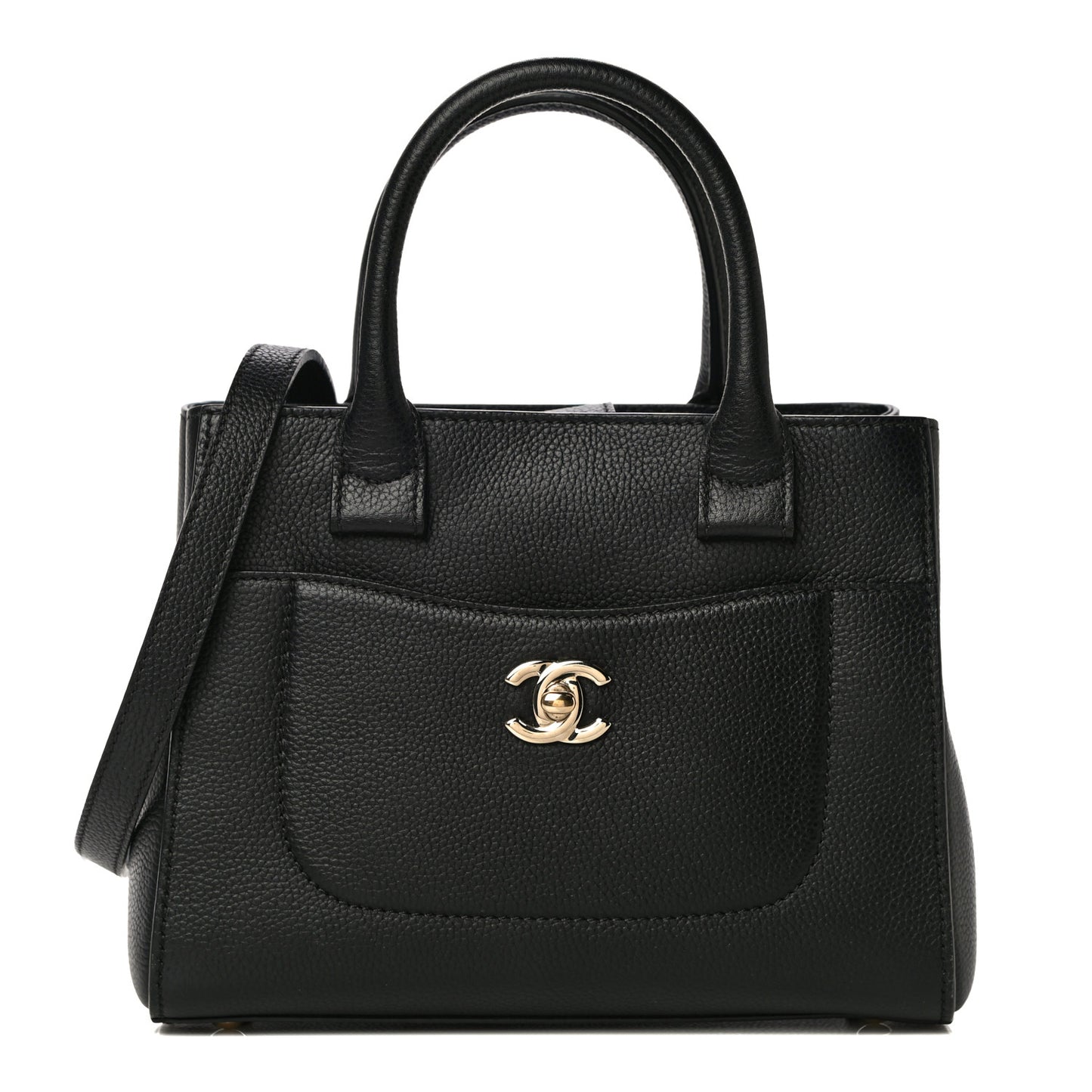 Grained Calfskin Mini Neo Executive Shopper Tote Black