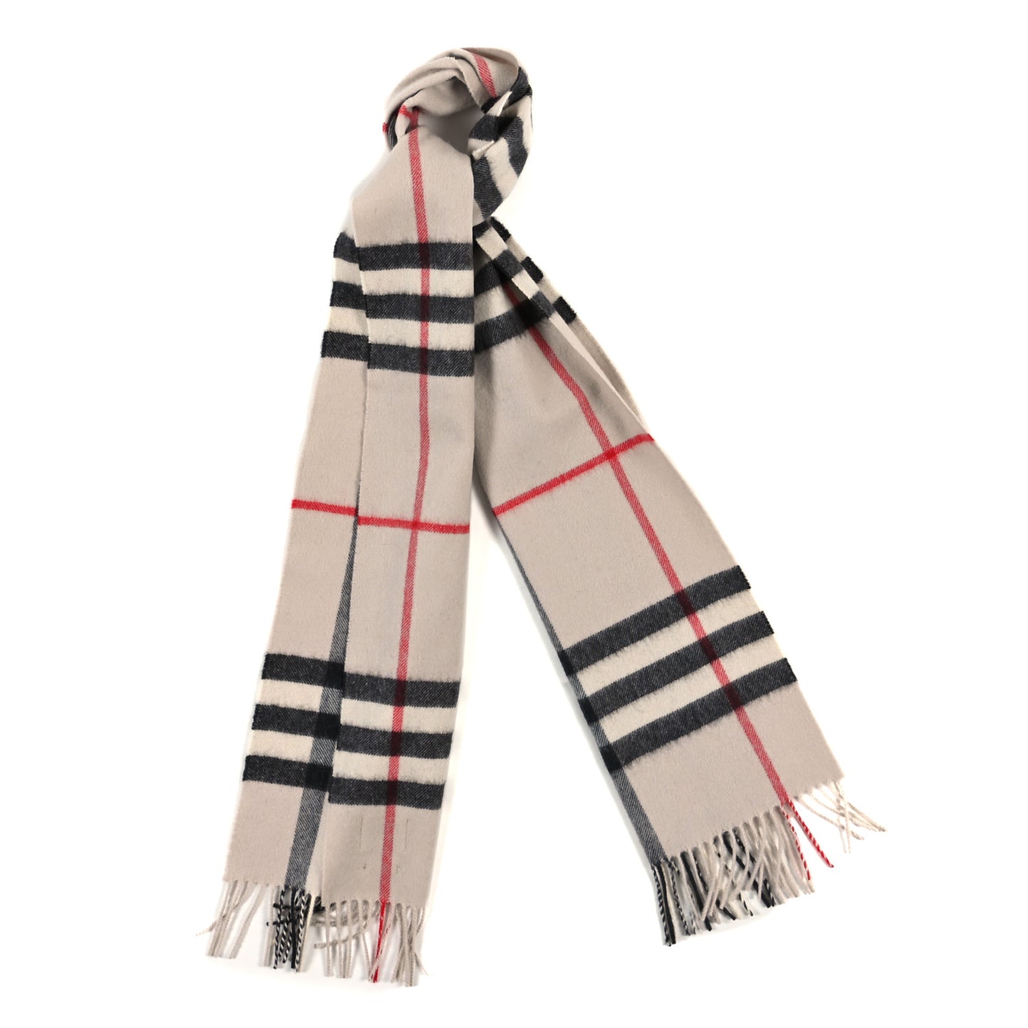 Cashmere Giant Icon Check Fringe Scarf Stone Check
