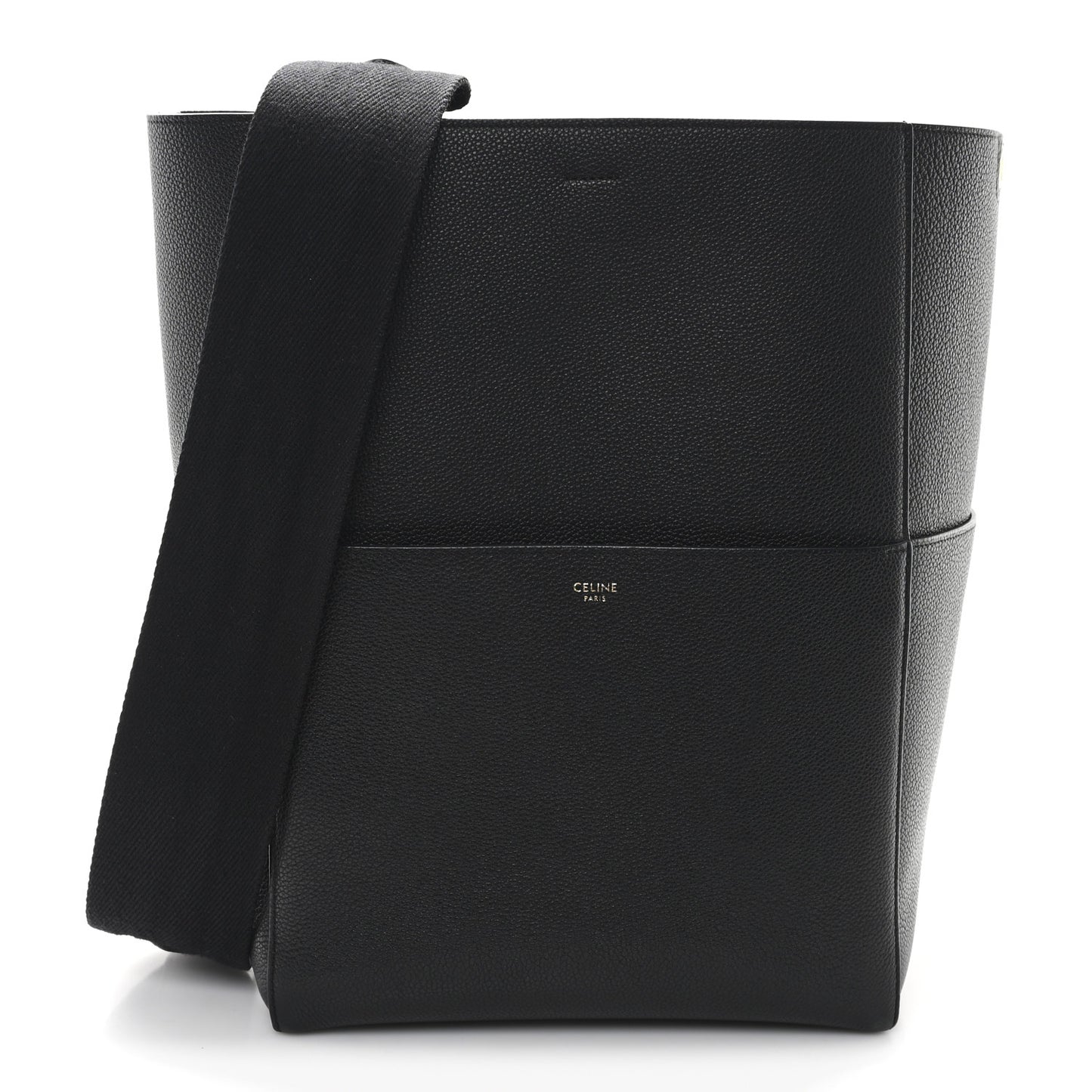 Soft Grained Calfskin Sangle Bucket Bag Black