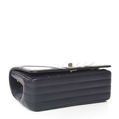 Chanel Calfskin Chevron Quilted Mini Statement Flap Navy Blue 4 of 10