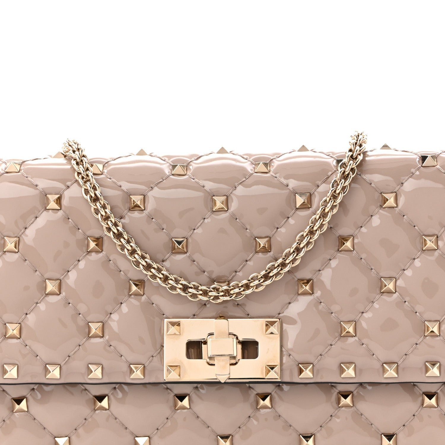 Valentino Garavani Patent Rockstud Spike Wallet on Chain Poudre 7 of 9