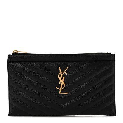 Saint Laurent Grain De Poudre Chevron Monogram Bill Pouch Black 1 of 7