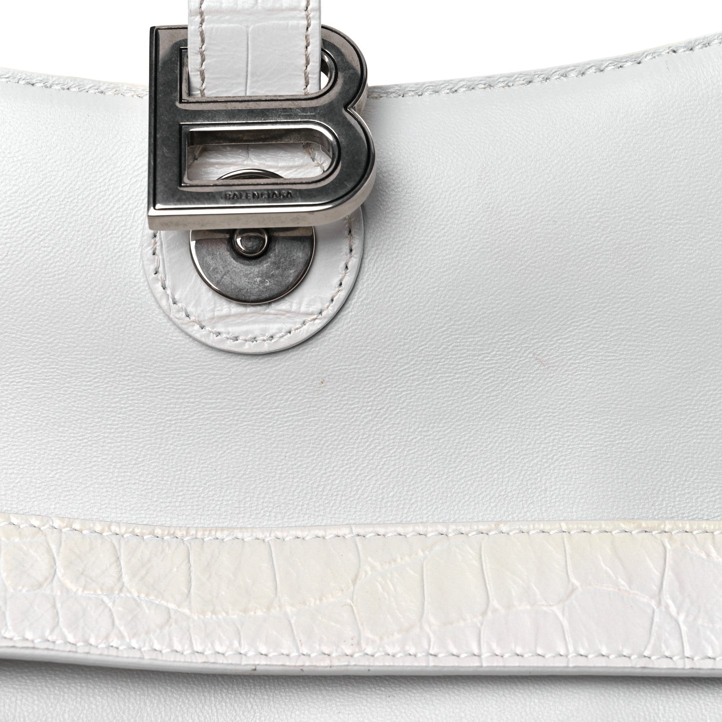 Extra Supple Calfskin Crocodile Embossed XS Downtown Shoulder Bag White