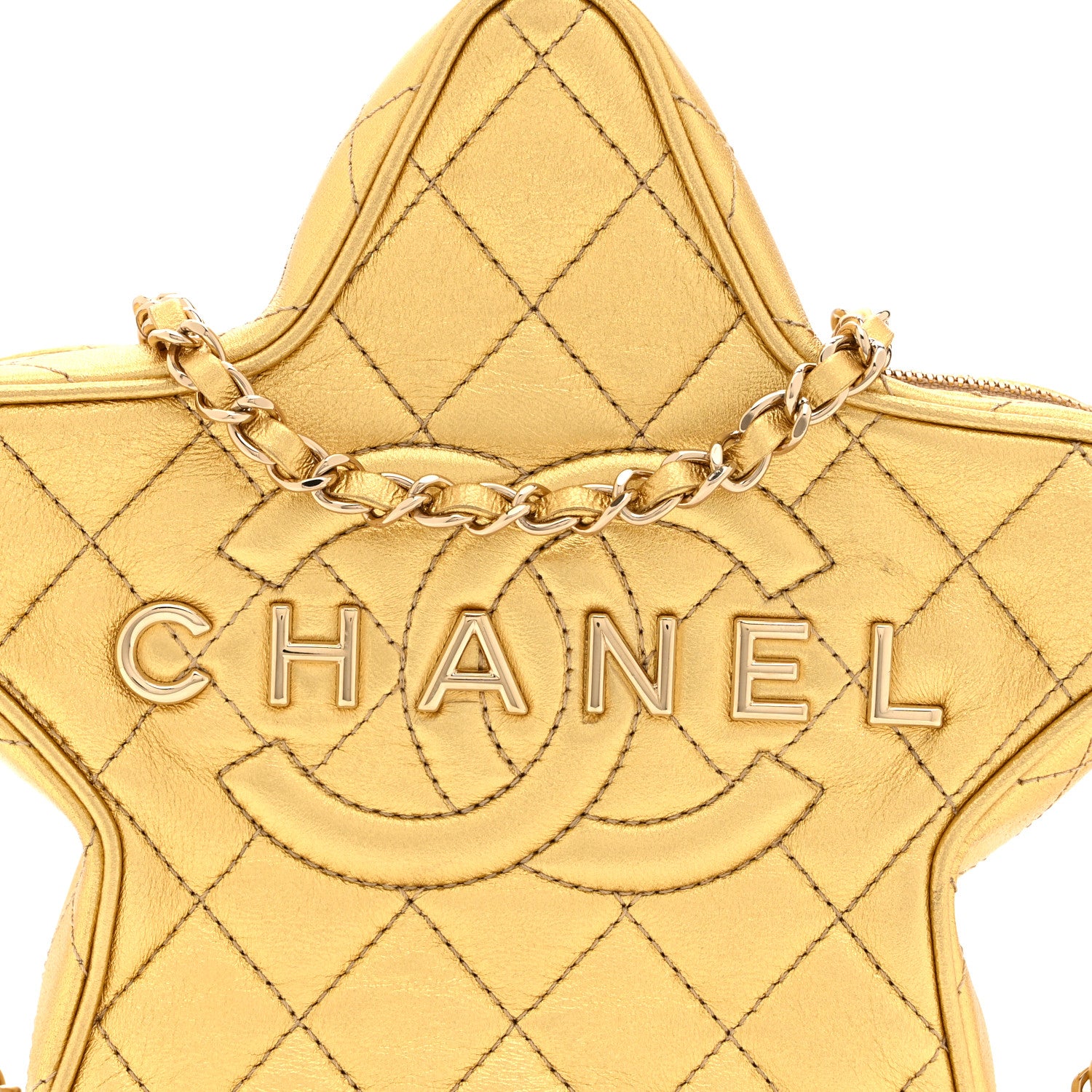 Chanel Metallic Lambskin Quilted Walk Of Fame Star Bag Gold