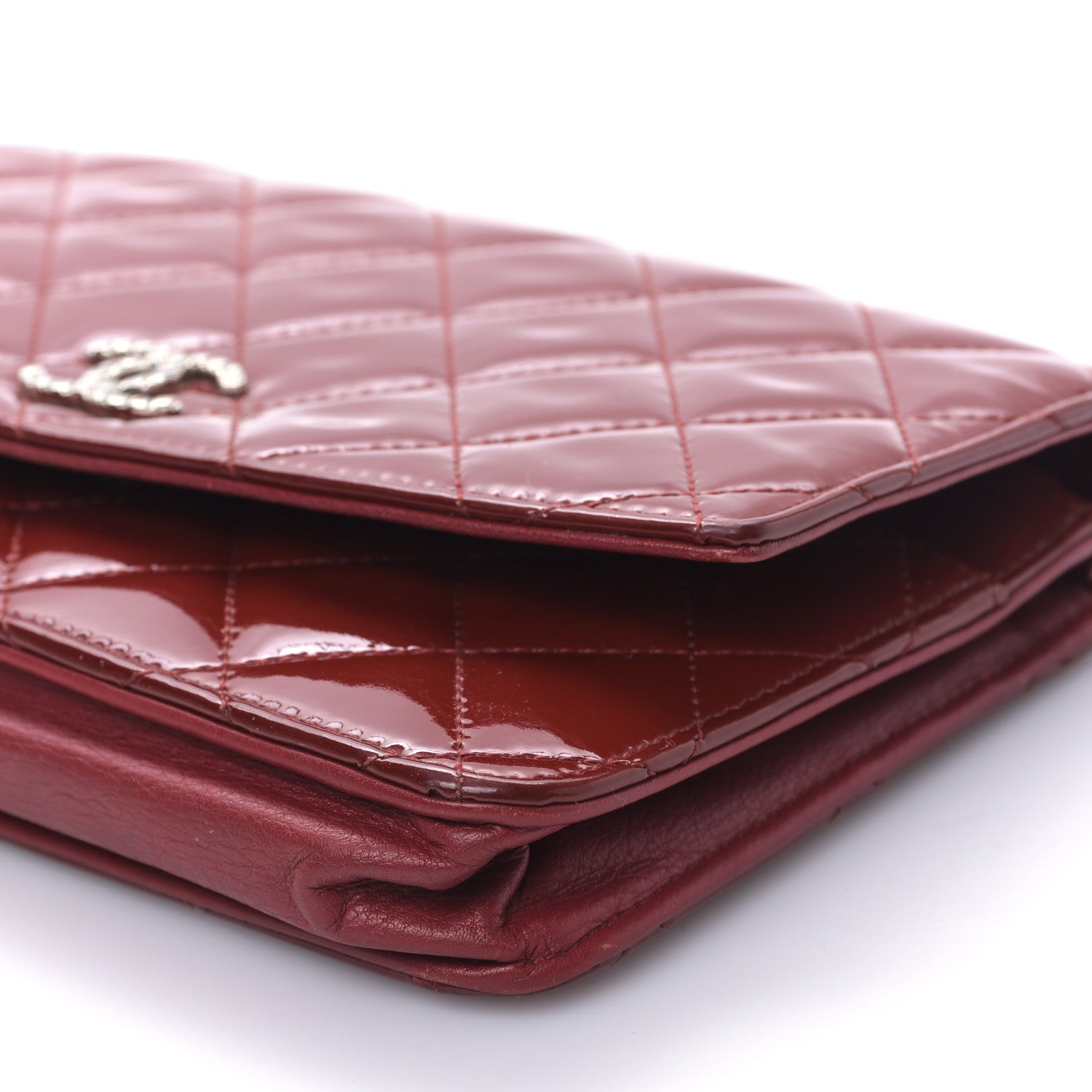 Chanel Patent Quilted Brilliant Wallet On Chain WOC Red 10 of 11