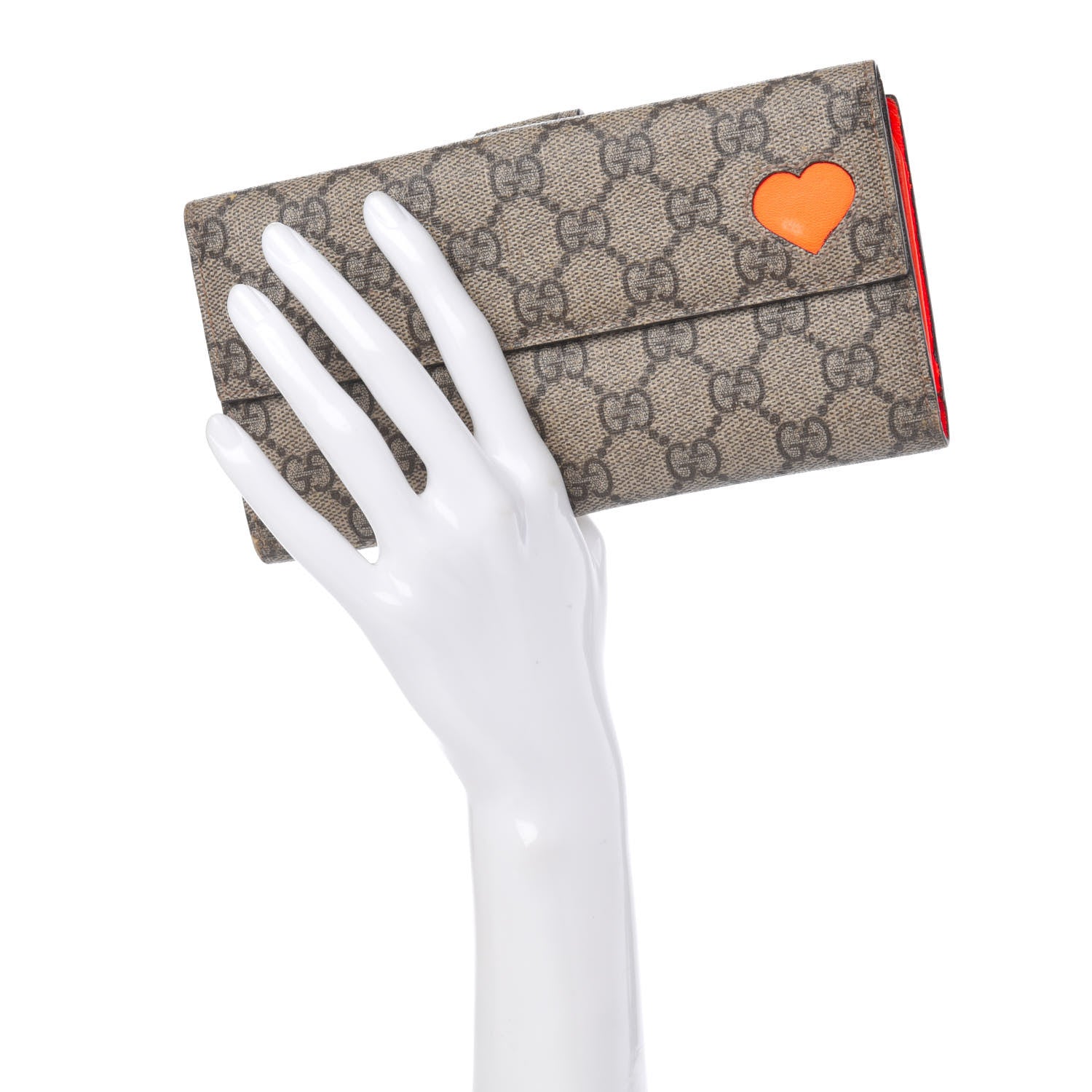 Gucci GG Supreme Monogram Continental Heart Wallet Beige Fluorescent Orange 2 of 13